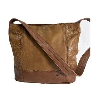 The Sak Women's Hobo Brown Floral Embossed Leather Shoulder Bag Purse Medium